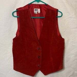 Vintage Style Red Suede Leather Vest Button Front M